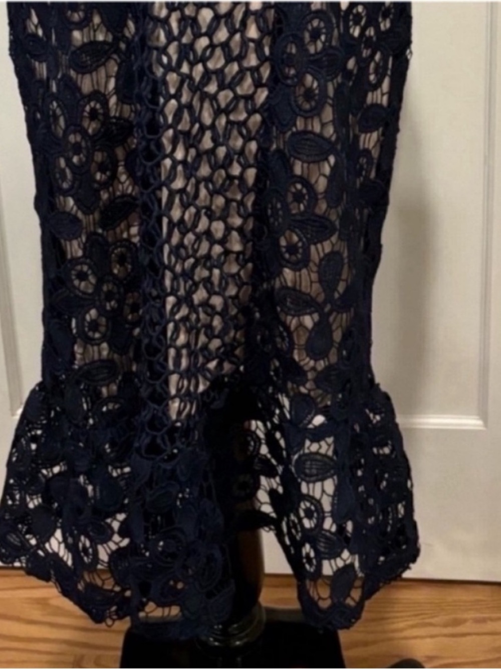 Soieblu NEW Navy Lace Dress Nude Underlay Knee Length Fit N Flare Womens 1X - Picture 4 of 13
